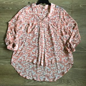 Free People Easy Rider Peach Floral Sheer Blouse